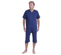 FERRUCCI COMFORT Men's Alzheimer's Pajamas Short Sleeves Overall Onesie Jumpsuit with Zipper at Back - 9078 MC PC - Incontinence, for Seniors and Dementia, 100% Cotton, Blue
