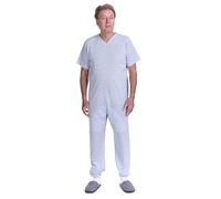 FERRUCCI COMFORT Pajamas Sanitary Feeling Short Sleeve 1 Zipper/Zip Back Summer Alzheimer's Incontinence (Male Azurro, XXL)