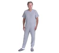 FERRUCCI COMFORT Pajamas Sanitary Feeling Short Sleeve 1 Zipper/Zip Back Summer Alzheimer's, Incontinence (Male Grey, L)