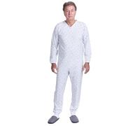 FERRUCCI COMFORT Sanitary Pajamas in Fresh Cotton for Elderly, Long Sleeve, Back and Inner Leg Closure, Incontinence, Alzheimer's, Made in Italy, White Male, L