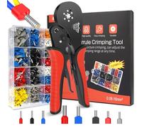 Ferrule Crimping Tool Kit, 0.08-16mm²/AWG30-5 Self Adjustable Wire Crimper with 1250pcs Connectors for Household & Industrial Electrical Work (6 Side)