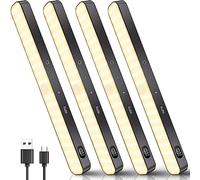 Ferswe 3000K Motion Sensor Lights Indoor, 4 Pack Rechargeable Under Cabinet Kitchen Lights, Battery Levels Display, Dimmable Under Cupboard Kitchen Lights for Wardrobe, Closet, Stairs