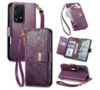 Fertuo Case for Realme C75 4G / Realme 14x 5G, PU Leather Flower Wallet Flip Book Cover with Card Holder, Zipper Pocket, Magnetic Closure, Stand and Hand Strap Women Pretty Shockproof Shell, Purple