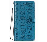 Fertuo Case for TCL 60 SE/TCL 605, Premium Leather Wallet with Cute Cat Dog Embossed Pattern [Card Slots] [Kickstand] [Inner TPU Shell] Flip Cover, Blue