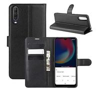 Fertuo Leather Wallet Case for Wiko View 4/4 Lite, Black | Shockproof Flip Cover with Card Holder, Stand, Magnetic Closure, Silicone Innershell, Slim, Lightweight, Simple, Nice Touch
