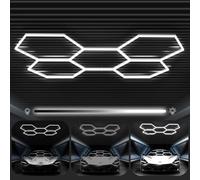 FERUERW Hexagon Garage Lights 5 Hex, 3 Level Dimmable | High Brightness 6500K, Honeycomb Led Light 5 Hex for Garage, Auto Beauty Shop, Car Detailing Shop, Workshop