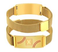 Fervia Baseball Initial Bracelet Black/Sliver/Gold Stainless Steel A-Z Letter Charm Bracelets Adjustable Wristbands Baseball Gifts Idea for Men Boys Players Team Lovers, Initial Q
