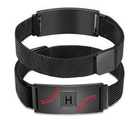 Fervia Baseball Initial Bracelet Black/Sliver/Gold Stainless Steel A-Z Letter Charm Bracelets Adjustable Wristbands Baseball Gifts Idea for Men Boys Players Team Lovers, Initial U