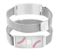Fervia Baseball Initial Bracelet Black/Sliver/Gold Stainless Steel A-Z Letter Charm Bracelets Adjustable Wristbands Baseball Gifts Idea for Men Boys Players Team Lovers, Initial T