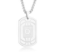 Fervia Basketball Initial Necklace for Men Boys Teen Kids Dog Tag Stainless Steel Letter Pendant Sport Basketball Athletes Jewelry Gifts for Kids Boys Men Dad, Initial Q, Stainless Steel, No Gemstone