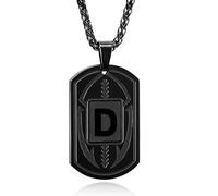 Fervia Football Initial Necklace for Men Boys Kids Teen Dog Tag Stainless Steel Sliver/Black/Gold Letter Pendant Sport Football Athletes Jewelry for Him Kids Boys Men Teens Boyfriend Husband Dad