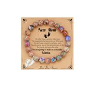 Fervia Graduation Gifts for Her- Women Natural Colorful Imperial Jasper Stone Bracelet Graduation Mothers Day Teacher Appreciation Gifts with Gift Message Card, One Size, Cubic Zirconia