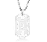 Fervia Soccer Initial Necklace for Men Boys Kids Teen Dog Tag Letter Pendant Sport Soccer Athletes Jewelry Gifts for Kids Boys Men Teens Boyfriend Husband Dad, Initial A, Stainless Steel, No Gemstone