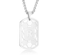 Fervia Soccer Initial Necklace for Men Boys Kids Teen Dog Tag Sliver/Black/Gold Letter Pendant Sport Soccer Athletes Jewelry Gifts for Kids Boys Men Teens Boyfriend Husband Dad, Initial U, Stainless