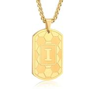 Fervia Soccer Initial Necklace for Men Dog Tag Stainless Steel Sliver/Black/Gold Letter Pendant Sport Soccer Athletes Jewelry Gifts for Men Boyfriend with 22+2 Inches Stainless Steel Chain