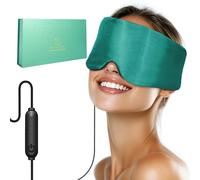 FERVORSOFT Silk Heated Eye Mask, Zero Pressure & Blackout Green Eye Mask for Sleeping, USB Corded Warm Eye Compress for Dry Eyes and Sinus Pressure Relief with 3 Temp Settings & 30-Min Auto Off