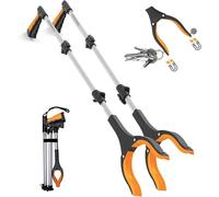 FERXIDI 43" Folding Grabber Tool,Foldable Grabbers for Elderly Grab It Reaching Tool with Rotating Jaw+Magnets, 4" Wide Claw Opening Reacher Grabber Pickup Tool (2PCS Light Orange, 43)