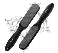 FERYES Dual-Sided Glass Foot File - Long Handle Foot Scrubber for Dead Skin, Cracked Heel Repair, Pedicure Tools for Callus Removal, Glass Pumice Stone Foot Scraper - Black
