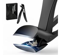 FERYES Toenail Clippers with Angled Head, Long Handle, for the Elderly, Large and Wide Size, Thick Nail Collector, Easy Cut, Ergonomic Design (Black)