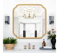 Ferytange Gold Bathroom Mirror for Wall 24" x 24" Modern Rounded Corner Square Mirror with Non-Rusting Iron Metal Framed Bathroom Vanity Mirror for Over Sink Wall Decor Horizontal/Vertical
