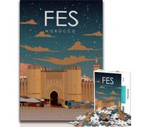 Fes Morocco Travel Poster Jigsaw Puzzles 1000 Pieces for Adults Teens,Help The Brain Exercise Addictive Toys to Cultivate Patience Great Gift 38x26cm