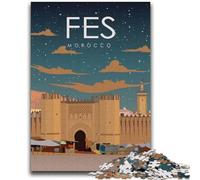 Fes Morocco Travel Poster Jigsaw Puzzles for Teenagers,Stress Reliever Staycation Kill Time with Matching Poster And Trivia Sheet (70X100cm)