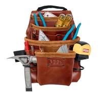 FESA 10 Pocket Heavy Duty Full Grain Leather Carpenter Tool Bag with 2 Hammer Loops, Tape Clips, Large and Small Pockets, Suitable for Men's Work Belts