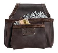 FESA 2 Pocket Nail Pouch for Tool Belts - Heavy Top Grain Leather Screw Pouch with 2 Extra Large Pockets for Fasteners - Heavy Duty Rivets & Stitching - Fits Tool Belts up to 3" - Handcrafted (Brown)
