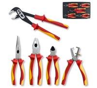 FESA Electrician Insulated Pliers Set - 1000V 5-Piece Professional Electrician Pliers Set with Chrome Vanadium (CR-V) Jaws & Soft-Grip Traction Handles - 1000V Insulated Tools for Electricians