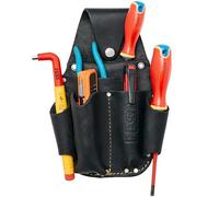 FESA Leather Electrician Tool Pouch - Pocket Caddy Clip On Tool Pouch with Voltage Test Meter Pocket & 5 Other Compartments - Easy On & Off - Fits Belts up to 3" Wide - Handcrafted (Black)