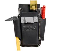 FESA Small Leather Tool Pouch - 4-in-1 Heavy Top Grain Leather Small Tool Pouch with a Steel Tape Measure Clip, 3 Pockets & Reinforced Heavy Duty Rivets - Fits Belts up to 3" - Handcrafted (Black)