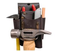 FESA Small Leather Tool Pouch - 5-in-1 Heavy Top Grain Leather Small Tool Pouch with a Steel Hammer Loop, 4 Pockets & Reinforced Heavy Duty Rivets - Fits Belts up to 3" - Handcrafted (Brown)