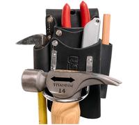 FESA Small Leather Tool Pouch - 5-in-1 Heavy Top Grain Leather Small Tool Pouch with a Steel Hammer Loop, 4 Pockets & Reinforced Heavy Duty Rivets - Fits Belts up to 3" - Handcrafted (Black)