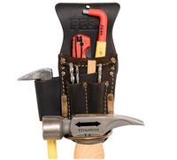 FESA Tool Belt Hammer Holder - Leather Multitool, Pliers & Hammer Holster with Pockets for Drill Bits or Markers - Heavy Duty Small Tool Pouch for Carpenters - Clip On Any Belt - Handcrafted (Brown)