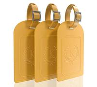 FESAS 3 Pack A-Z Alphabet Luggage Tags - Faux Leather Suitcase Tags with Privacy Cover & Replaceable Card - Initial Letter Monogram for Bags (Yellow)
