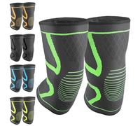 FESAS Compression Knee Braces 2-Pack - Support Sleeve for Running, Sports, Pain Relief from Meniscus Tear, ACL & Arthritis for Women & Men (Green, Medium)