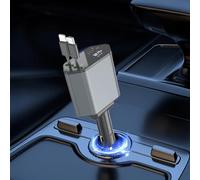 Fesatccoz 120W Fast Retractable Car Charger Adapter 4 in 1 Car Phone Charger with Retractable Cables Light-ning + Type-C and USB/USB-C Ports