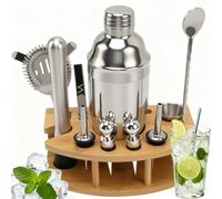 Fesatccoz Cocktail Shaker Set 12pcs Stainless Steel Cocktail Making Kit with Bamboo Stand Bartender Kit for Home Bar and Cocktail Enthusiasts Men Christmas Birthday Gift