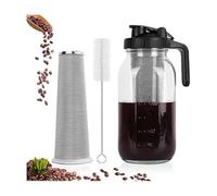 Fesatccoz Cold Brew Coffee Maker, 2L/64oz Glass Iced Coffee Pitcher with Spout Lid Stainless Steel Brush and Super Dense Filter with Handle