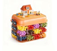 Fesatccoz Storage Organiser for Lego 3-Layer Stackable Storage Box Lego Organiser with Baseplate Lid, Adjustable Compartments for Building Blocks