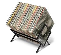 Fesatccoz Vinyl Record Holder Desktop Book Storage Stand Metal Vinyl Record Storage Rack 80-100 LP with Divider for Magazine, Book, Files, Albums