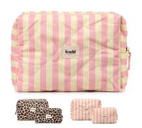 feschi Beauty Bag - Leopard | Available in 2 Sizes | Quilted Cosmetic Bag with Leopard Pattern | Plenty of Space for Your Cosmetic Products and Hair Care | Practical Inner Pocket, pink, oversized