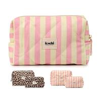 feschi Beauty Bag - Leopard | Available in 2 Sizes | Quilted Cosmetic Bag with Leopard Pattern | Plenty of Space for Your Cosmetic Products and Hair Care | Practical Inner Pocket, pink, S, cotton