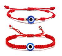 Fesciory Evil Eye Bracelets for Women, 2Pcs Adjustable Red String, 7 Knots Braided Lucky Thread, Hamsa Hand Amulet Bracelets for Men Women Jewelry Gifts, 5.1 inches to 11.8 inches, Red String, Alloy