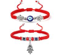 Fesciory Evil Eye Bracelets for Women, 2Pcs Adjustable Red String, 7 Knots Braided Lucky Thread, Hamsa Hand Amulet Bracelets for Men Women Jewelry Gifts, adjustable, fitting wrists from 5.1'' to 11.8