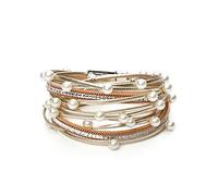 Fesciory Leopard Bracelet for Women, Boho Leather Wrap Multi-Layer Pearl Crystal Bracelet Bangle Jewelry, One Size, Leather, not-applicable