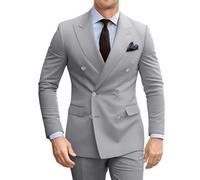 Fesenbo Double Breasted Suit Men 2 Pieces Slim Prom Suit Blazer Pants Set, Light Grey, 5XL