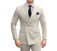Fesenbo Double Breasted Suit Men Slim Fit 2 Pieces Suit Blazer Pants Formal 2 Button Tuxedo Jacket for Wedding Business Prom, Beige Grey, M