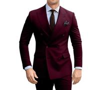 Fesenbo Double Breasted Suit Men Slim Fit 2 Pieces Suit Blazer Pants Formal 2 Button Tuxedo Jacket for Wedding Business Prom, Dark Burgundy, M