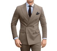 Fesenbo Double Breasted Suit Men Slim Fit 2 Pieces Suit Blazer Pants Formal 2 Button Tuxedo Jacket for Wedding Business Prom, Tan, M